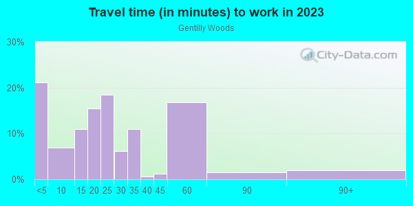 Commute time to work in Gentilly Woods in New Orleans neighborhood in LA