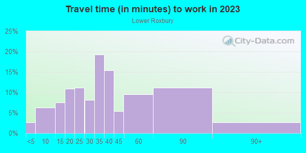 Commute time to work in Lower Roxbury in Boston neighborhood in MA