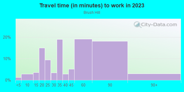 Commute time to work in Brush Hill in Milton neighborhood in MA