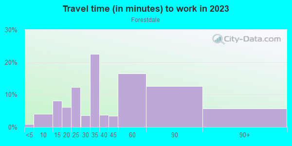 Commute time to work in Forestdale in Malden neighborhood in MA
