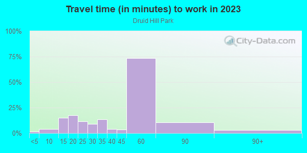 Commute time to work in Druid Hill Park in Baltimore neighborhood in MD