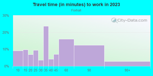 Commute time to work in Foxhall in Silver Spring neighborhood in MD