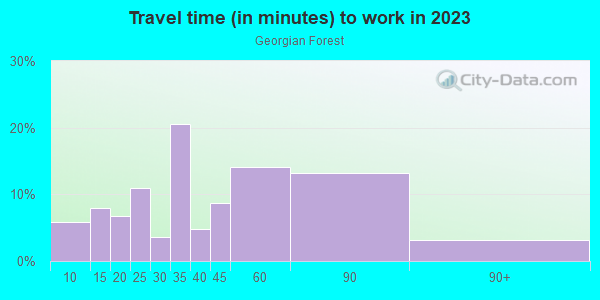 Commute time to work in Georgian Forest in Silver Spring neighborhood in MD