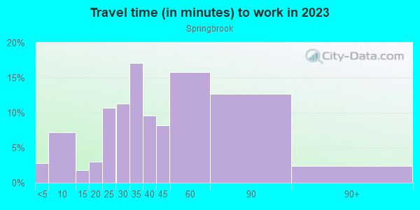 Commute time to work in Springbrook in Silver Spring neighborhood in MD