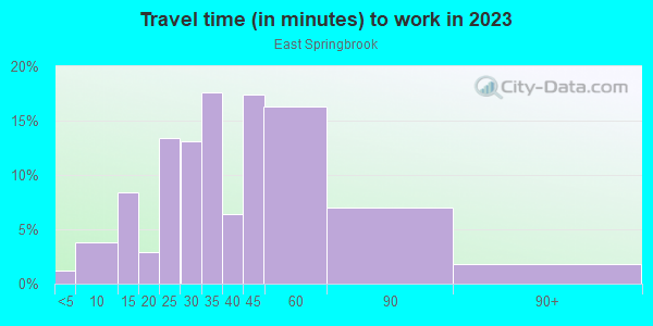 Commute time to work in East Springbrook in Silver Spring neighborhood in MD