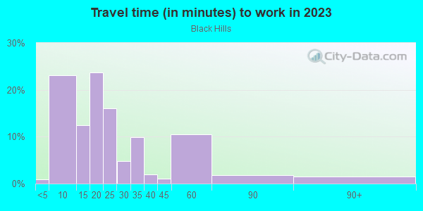 Commute time to work in Black Hills in Grand Rapids neighborhood in MI