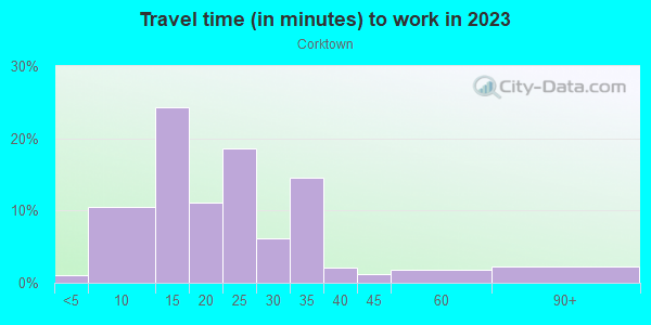 Commute time to work in Corktown in Detroit neighborhood in MI