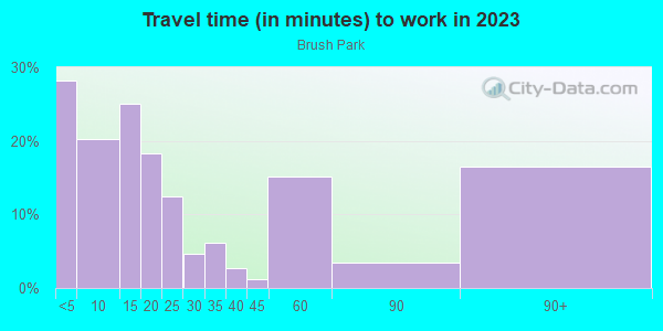 Commute time to work in Brush Park in Detroit neighborhood in MI