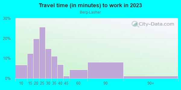 Commute time to work in Berg-Lasher in Detroit neighborhood in MI