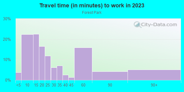 Commute time to work in Forest Park in Detroit neighborhood in MI