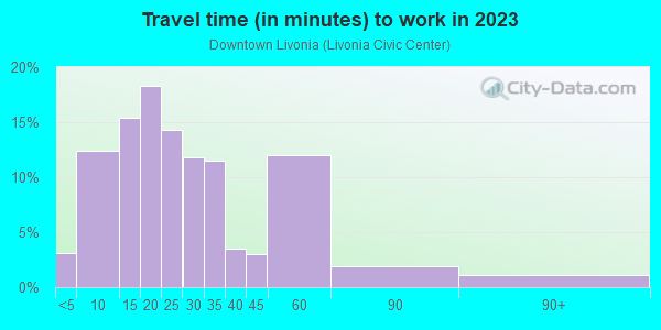 Commute time to work in Downtown Livonia in Livonia neighborhood in MI