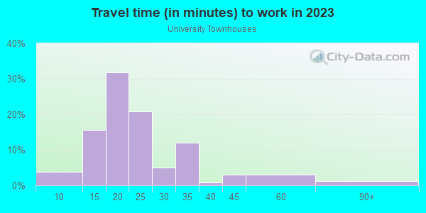 Commute time to work in University Townhouses in Ann Arbor neighborhood in MI