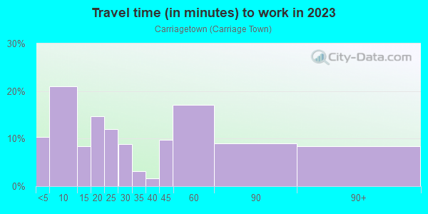 Commute time to work in Carriagetown in Flint neighborhood in MI