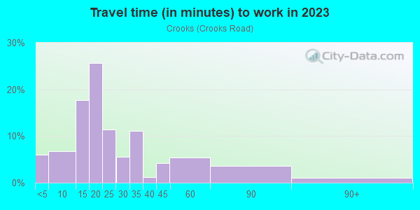 Commute time to work in Crooks in Rochester neighborhood in MI