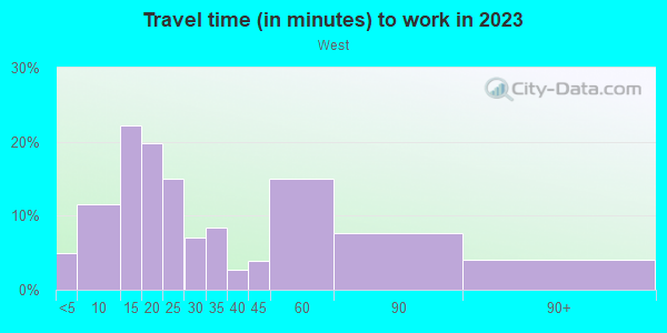 Commute time to work in West in Flint neighborhood in MI