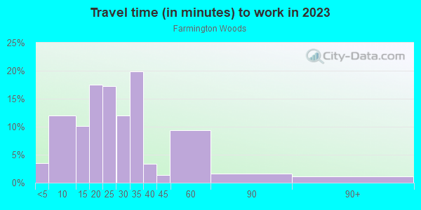 Commute time to work in Farmington Woods in Cary neighborhood in NC