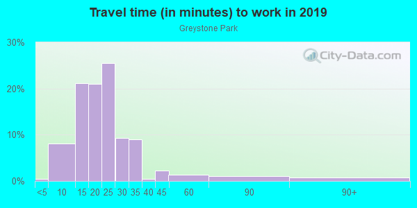 Commute time to work in Greystone Park in Raleigh neighborhood in NC