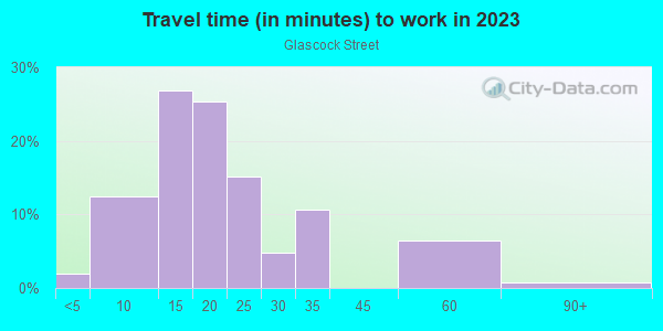 Commute time to work in Glascock Street in Raleigh neighborhood in NC