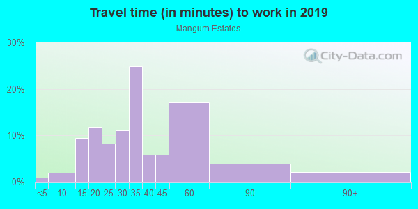 Commute time to work in Mangum Estates in Wake Forest neighborhood in NC
