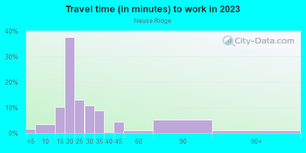 Commute time to work in Neuse Ridge in Raleigh neighborhood in NC