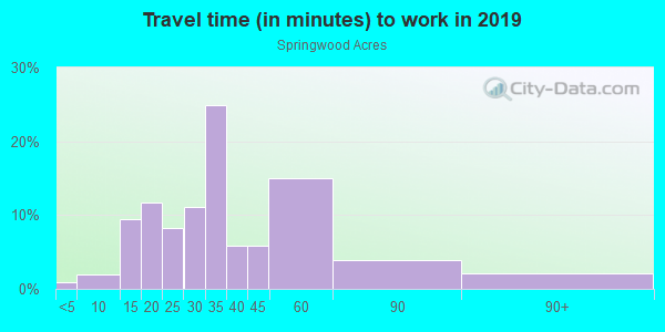 Commute time to work in Springwood Acres in Wake Forest neighborhood in NC