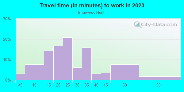 Commute time to work in Briarwood North in Raleigh neighborhood in NC