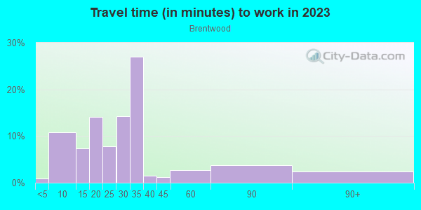 Commute time to work in Brentwood in Raleigh neighborhood in NC
