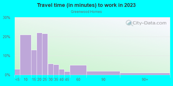Commute time to work in Greenwood Homes in Fayetteville neighborhood in NC