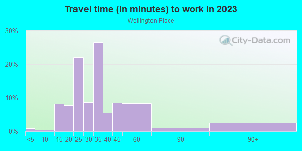 Commute time to work in Wellington Place in Cary neighborhood in NC