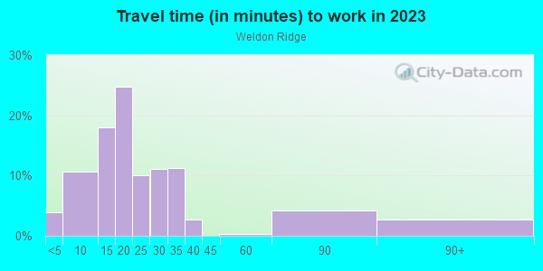 Commute time to work in Weldon Ridge in Apex neighborhood in NC
