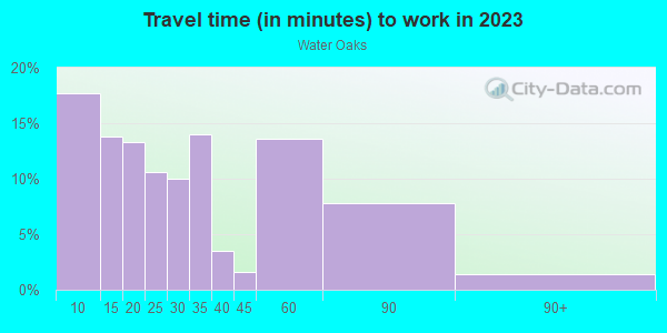 Commute time to work in Water Oaks in Garner neighborhood in NC