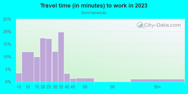 Commute time to work in Summerwinds in Cary neighborhood in NC