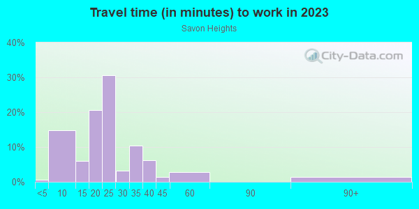 Commute time to work in Savon Heights in Cary neighborhood in NC