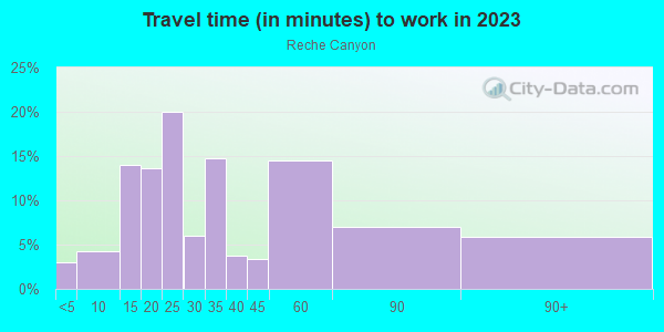 Commute time to work in Reche Canyon in Colton neighborhood in CA