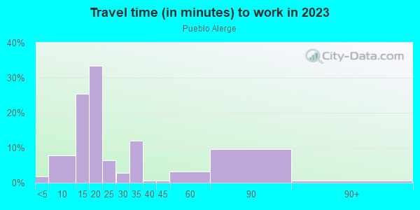 Commute time to work in Pueblo Alerge in Santa Fe neighborhood in NM