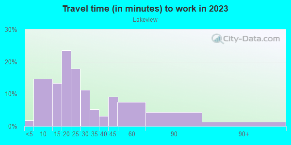 Commute time to work in Lakeview in Buffalo neighborhood in NY
