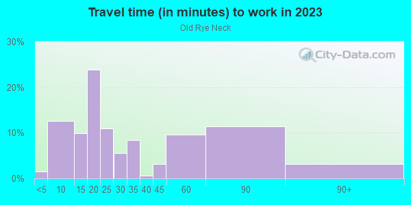 Commute time to work in Old Rye Neck in Mamaroneck neighborhood in NY