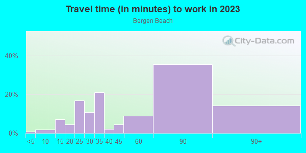 Commute time to work in Bergen Beach in Brooklyn neighborhood in NY