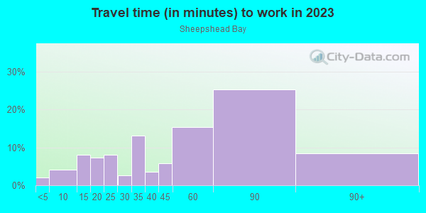 Commute time to work in Sheepshead Bay in Brooklyn neighborhood in NY