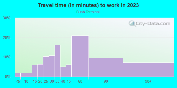 Commute time to work in Bush Terminal in Brooklyn neighborhood in NY