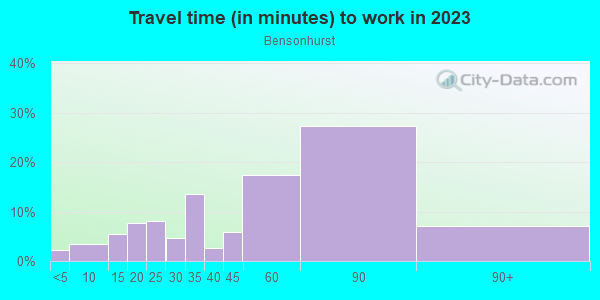 Commute time to work in Bensonhurst in Brooklyn neighborhood in NY