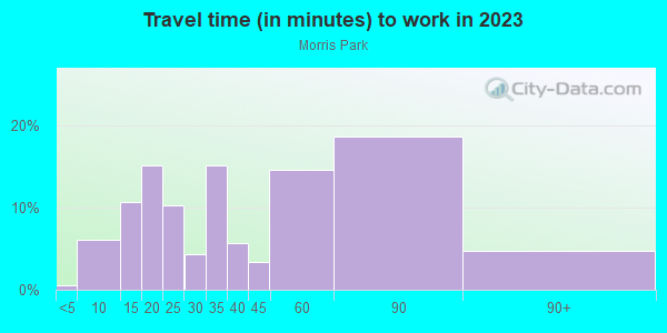 Commute time to work in Morris Park in Bronx neighborhood in NY