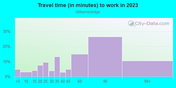 Commute time to work in Williamsbridge in Bronx neighborhood in NY