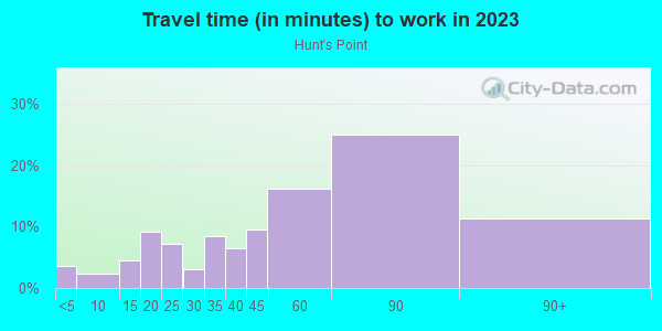 Commute time to work in Hunt's Point in Bronx neighborhood in NY