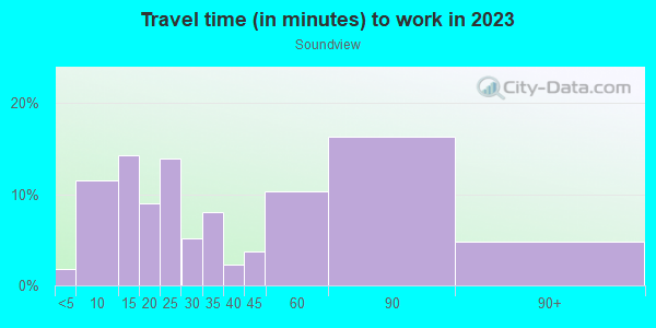 Commute time to work in Soundview in Bronx neighborhood in NY
