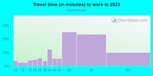 Commute time to work in East Tremont in Bronx neighborhood in NY