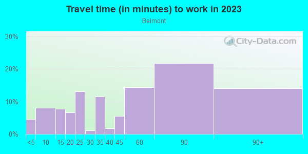 Commute time to work in Belmont in Bronx neighborhood in NY