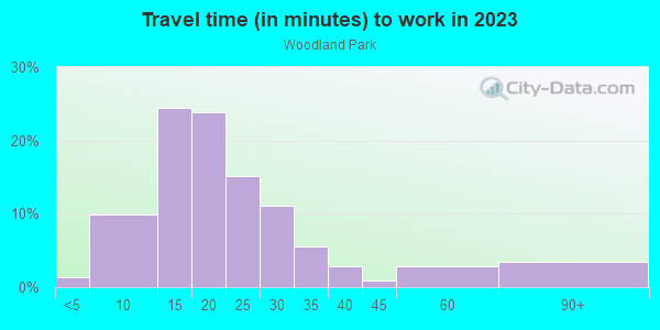 Commute time to work in Woodland Park in Columbus neighborhood in OH