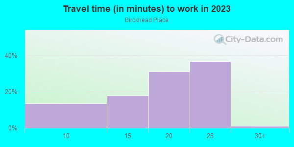 Commute time to work in Birckhead Place in Toledo neighborhood in OH
