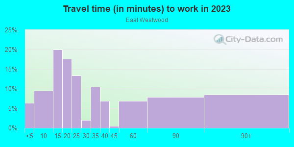 Commute time to work in East Westwood in Cincinnati neighborhood in OH